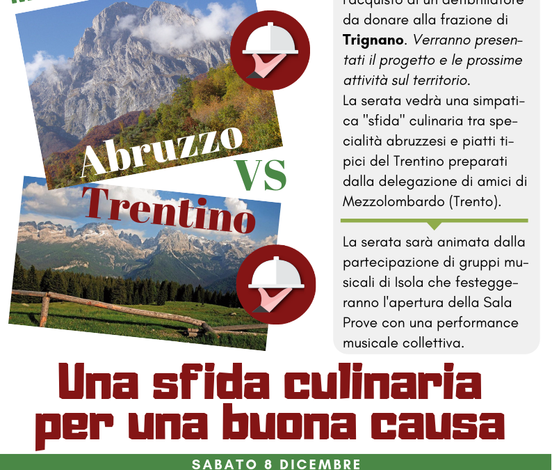 Sabato 8 Dicembre: Abruzzo vs Trentino, una “sfida” gastronomica di beneficenza